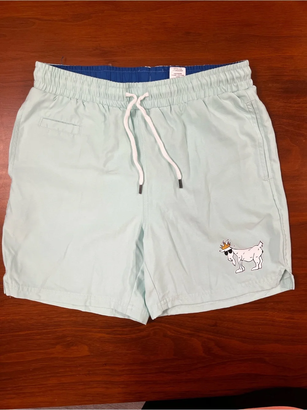 GOAT USA Boys Board Shorts Swim Trunks Youth L Light Blue Drawstring Lined